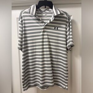 Under Armour Men’s White Polo with Black Horizontal Stripes